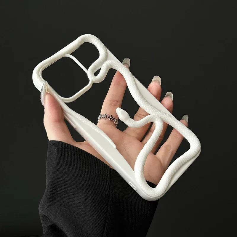 

Cool 3D Snake Hollow Dissipate Heat Phone Case For iPhone 16 15 14 13 12 11 Pro Max Luxury White Shockproof Soft Silicone Cover