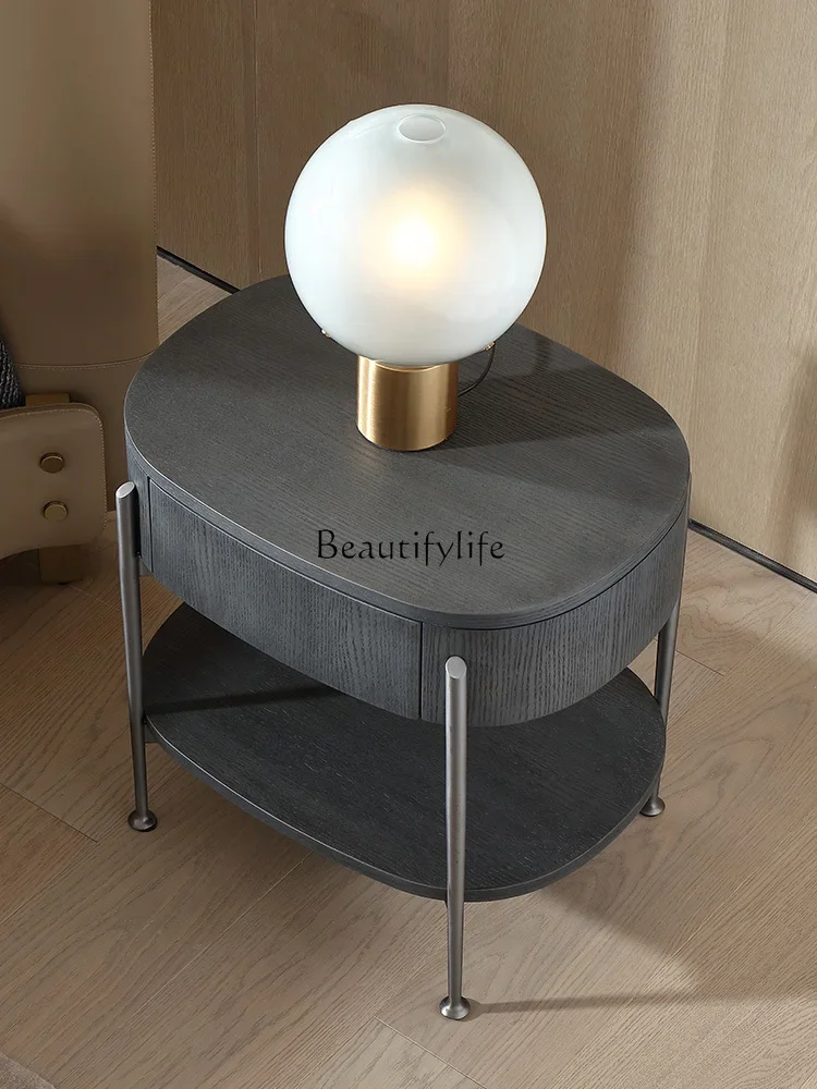 

3Italian Minimalist Solid Wood Bedside Table Modern Minimalist Light Luxury Storage Side Cabinet