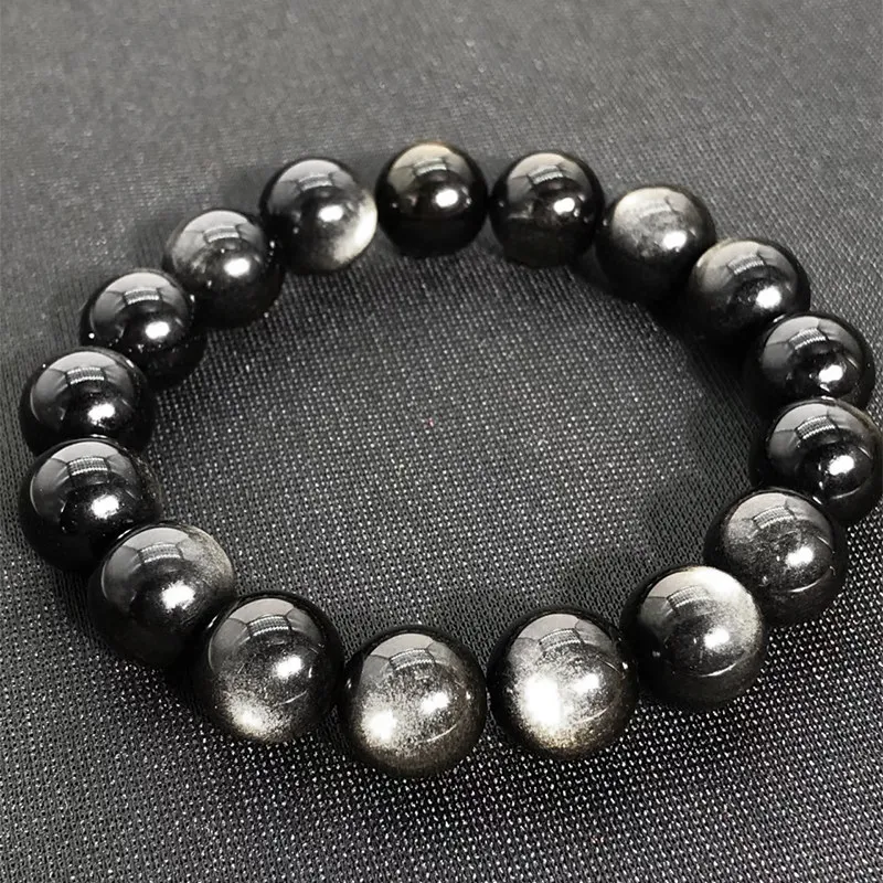 Chinese Style Natural Silver Sheen Obsidian Beaded Bracelet Lucky Fortune Blessing Jewelry For Men Women Multiple Sizes Spiritua