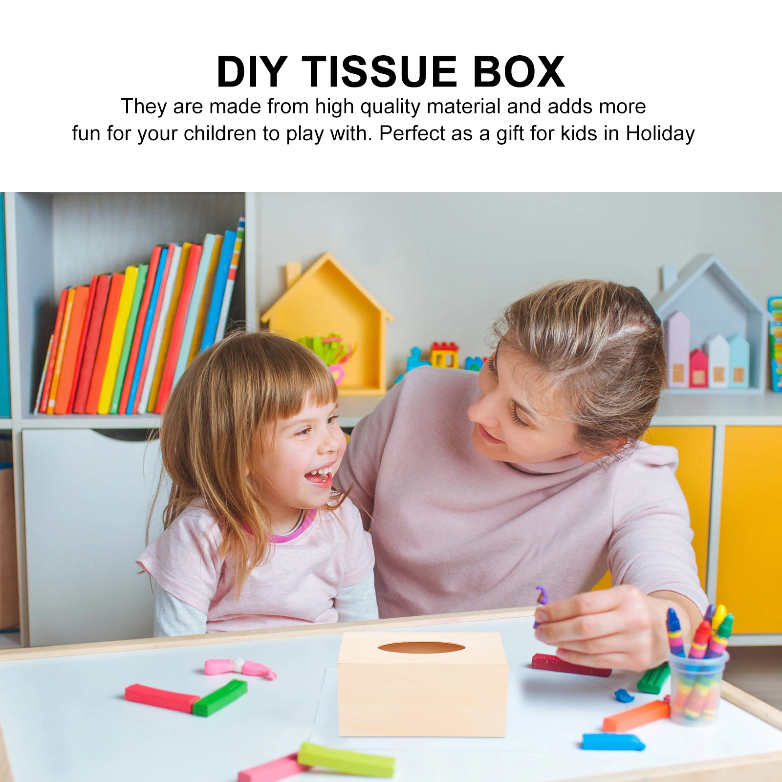 

2pcs Wooden Box Diy Painting Tissue Boxes For Kids Simple Napkin Case Home Use Handmade Wood Tissue Holder Plain Color Storage