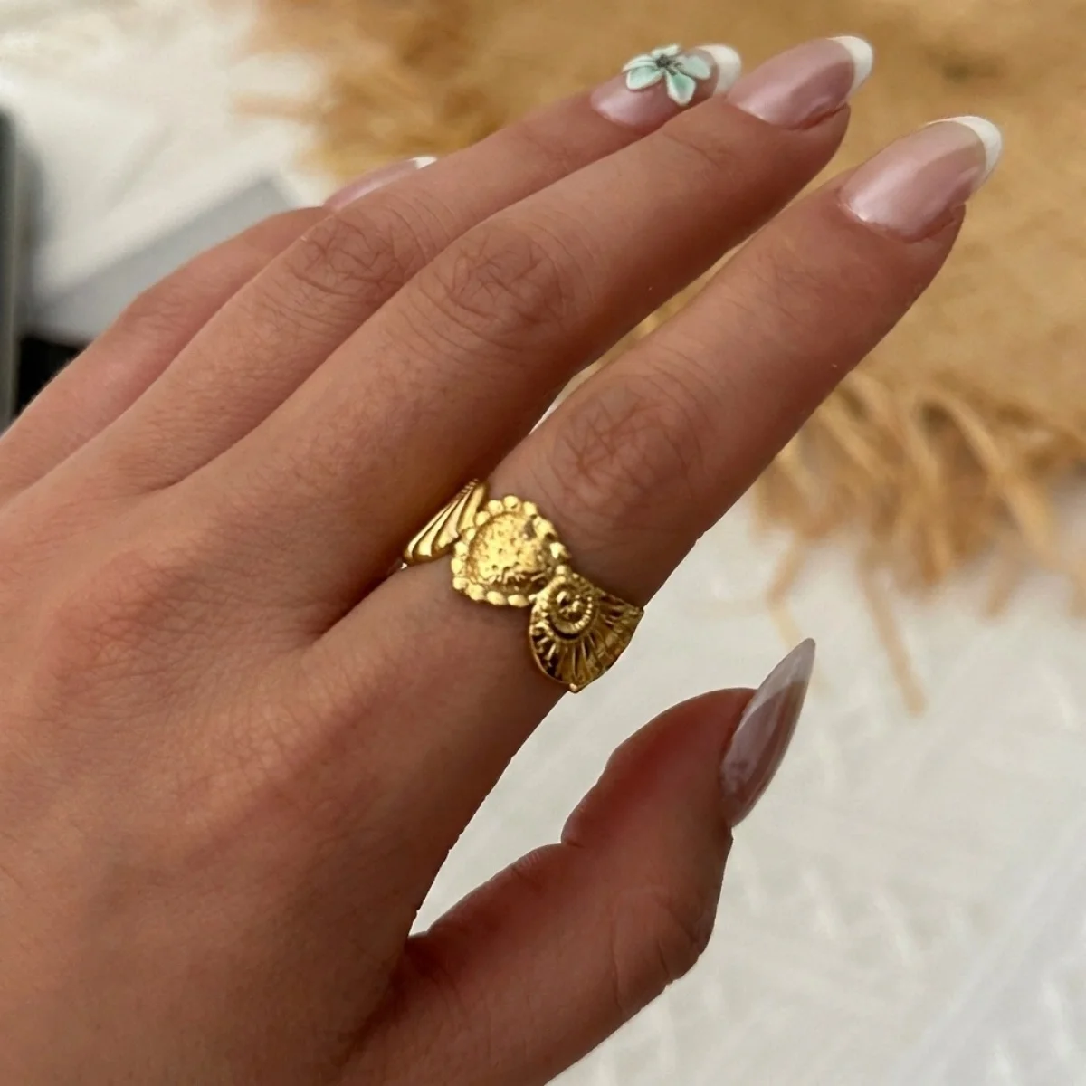 Edelstahlringe mit Muschel-, Krabben- und Blumenmotiven für Damen und Herren, Strand, Schmetterling, geometrischer Ring, Schmuck – Detail 21