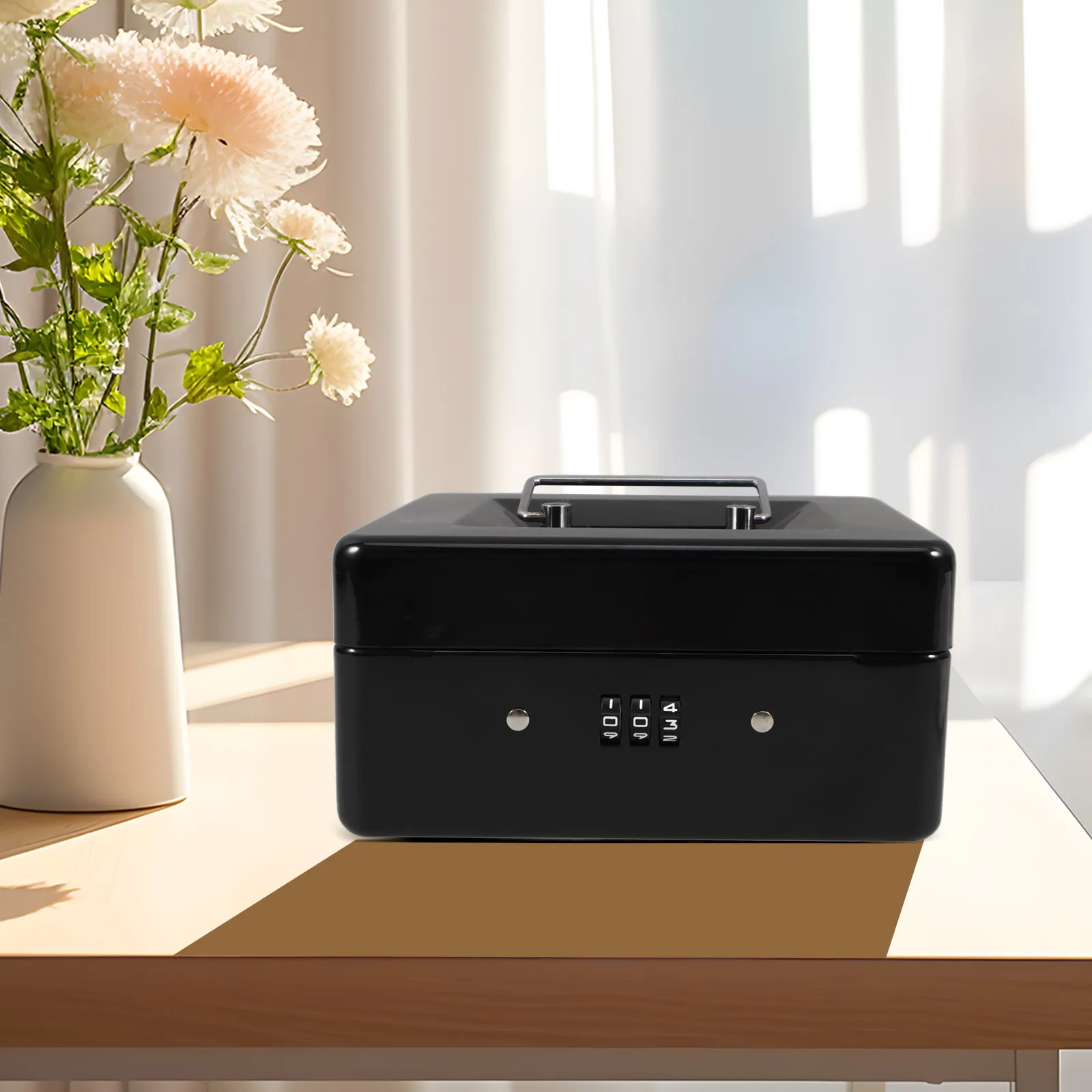 Portable Steel Cash Box with Combination Lock Small Safe Box for Money Lockable Storage Organizer Password Lock Key Safe Hidden