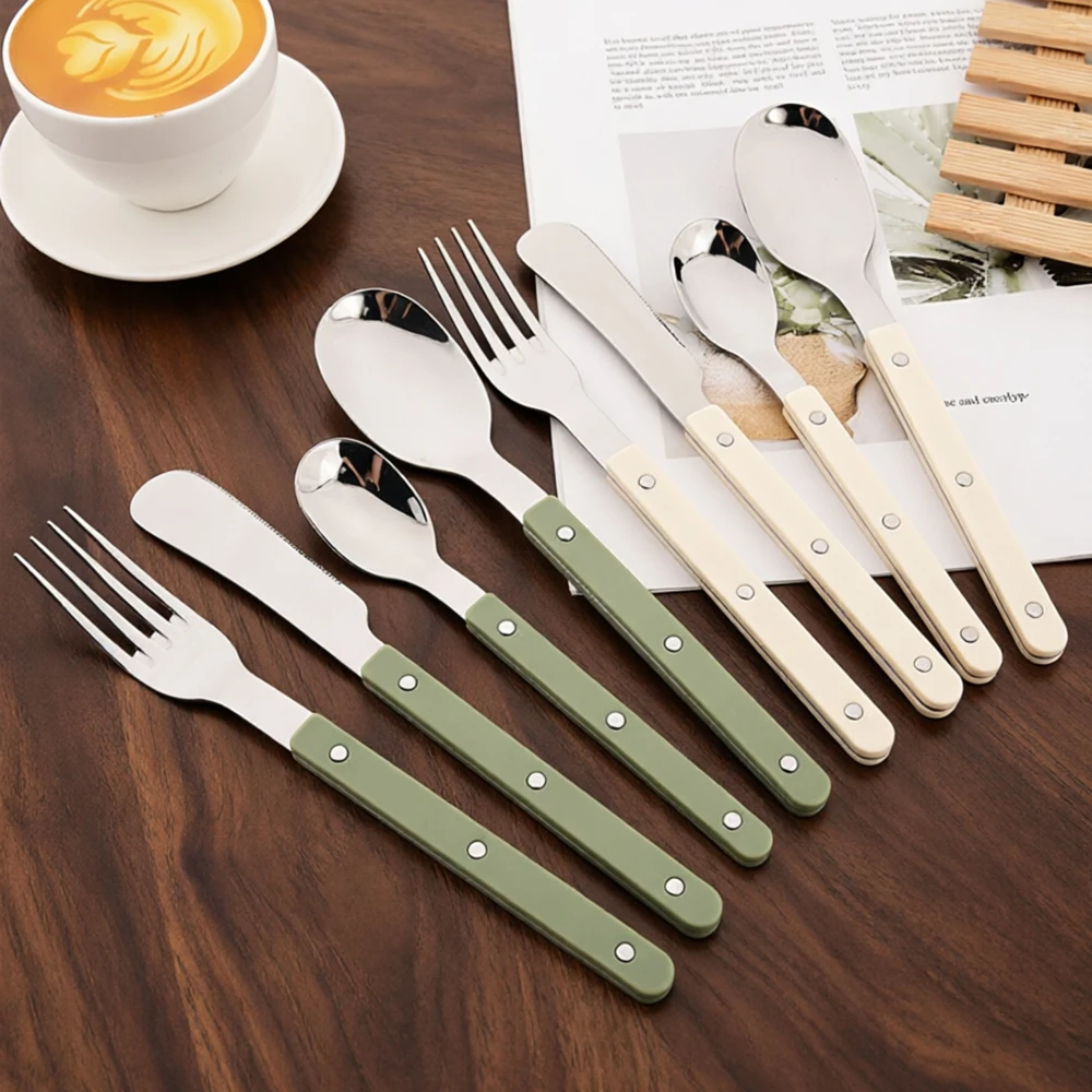 4Pcs ABS Handle Rivets Decoration Cutlery Set Stainless Steels Dinner Set Knife Fork Spoon Western Flatware Kitchen Dinnerware