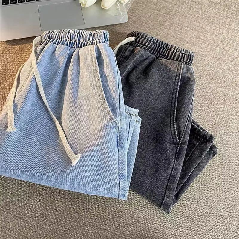 2025 New Korean Style Vintage Men's Jeans Summer Loose Men Wide Leg Knee Length Shorts New Washed Fashion Short Denim Pants