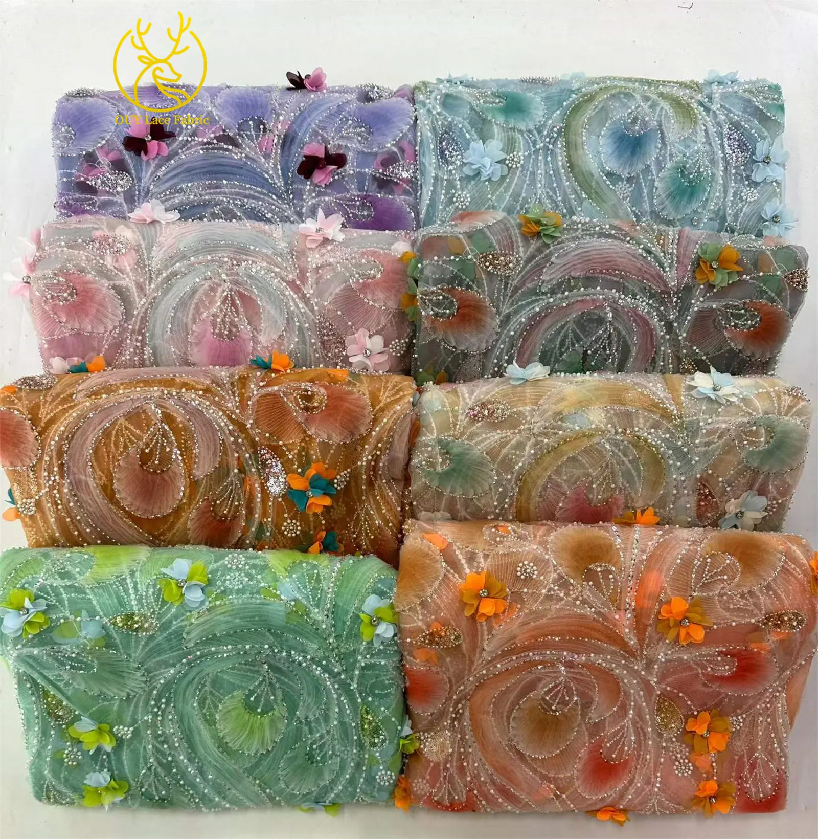 Eleganter 3D-Blumen-Afrikanischer Perlen-Spitzenstoff 2026 Französischer Nigerianischer Pailletten-Tüll-Spitzenstoff für Party- und Hochzeitskleider 5 Yards – Detail 18
