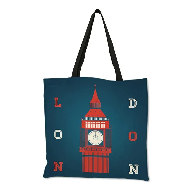 High Quality Linen Shoulder Bag London Big Ben Tower Rome Print Tote Bag Fashion Ladies Women Casual Beach Shopping Bag Handbags view 2