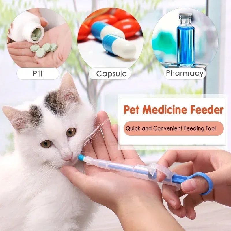 1 Set Pet Pills Applicator Cat Dogs Syringe Medicine Water Milk Feeder Insect Repellent Supplies Can Clip Pills Pet Water Feeder