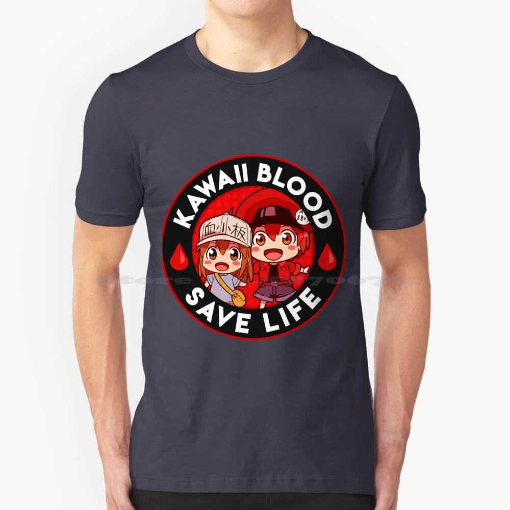 Kawaii Blood Cells T Shirt 100% Cotton Tee Hataraku Saibou Cute Kawaii Red Blood Cell White Blood Cell Platelet Chibi Funny