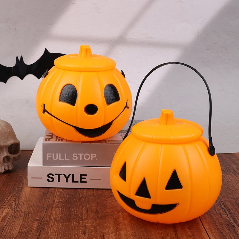 Plastic Lantern Pumpkin Bucket Halloween Candy Treat Trick Or Buckets Holder Pail Mini Kids Basket Cauldron image 5