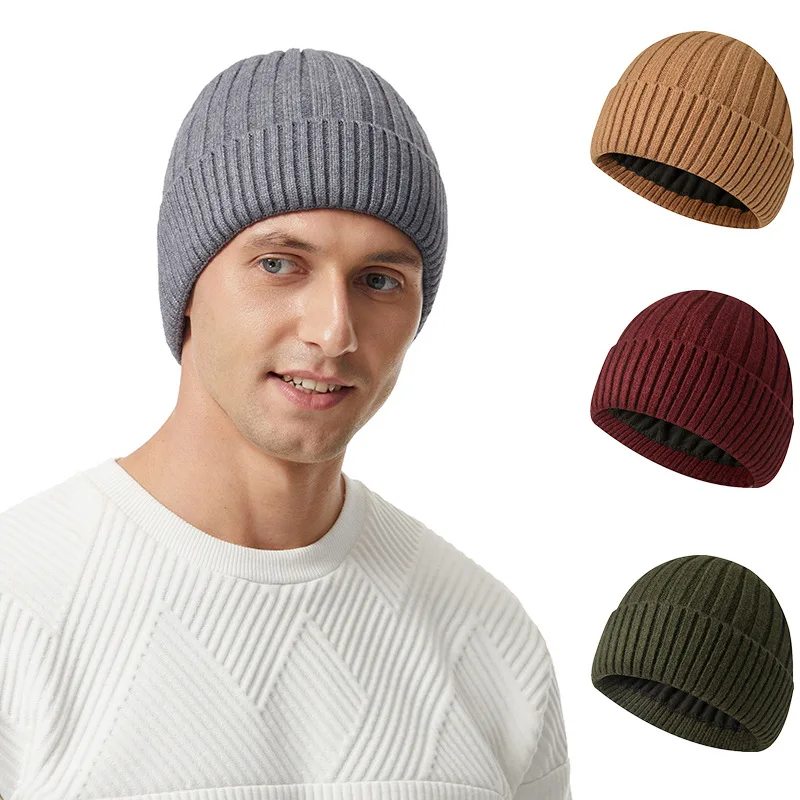 Cold Resistant Hearing Protection Men s Winter Fleece Lined Thick Knit Beanie Hat Protective Warm Ear Coverage for Cycling
