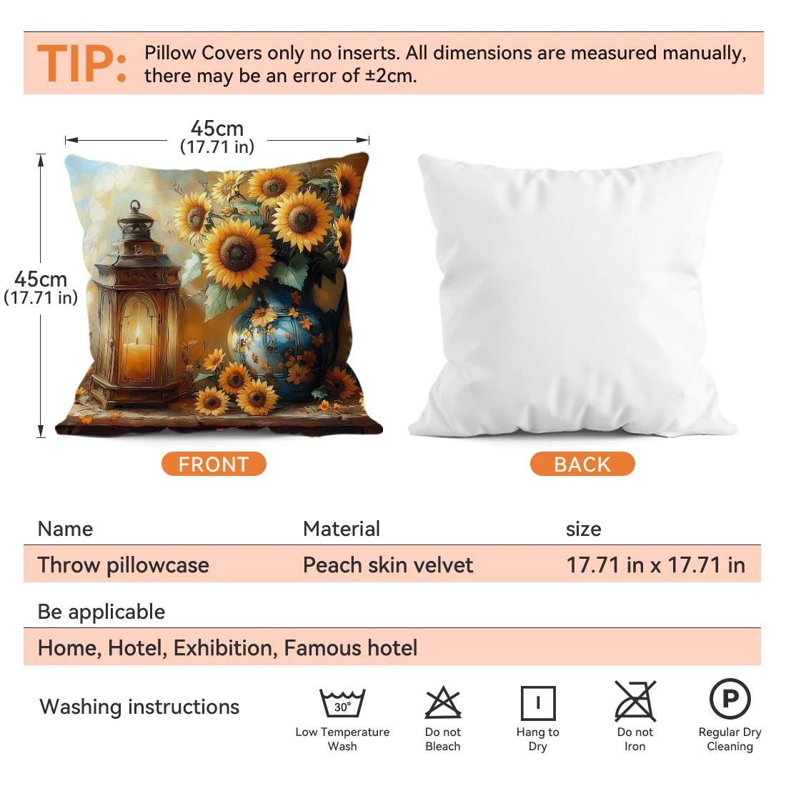 Sunflower Bouquet Oil Lamp Pillowcase Printed Polyester 45x45cm Throw Pillowcover Decorative Sofa Cushion Pillowslip Home Decor