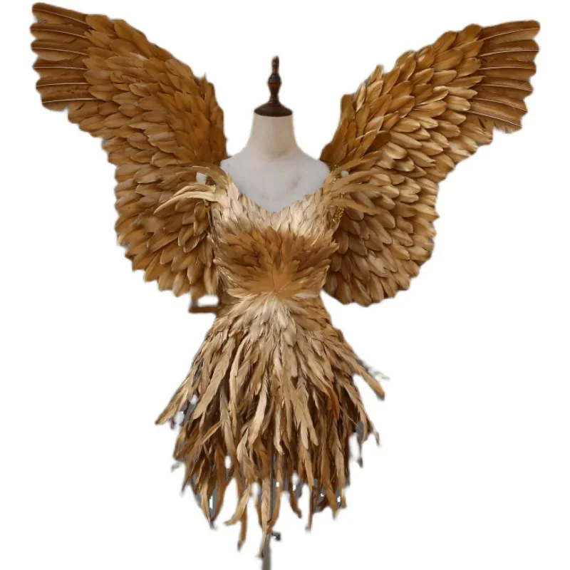 Internet Celebrity Style Heavy Duty Feather Wings Set  Gold Large Angel Wings Feather Costume