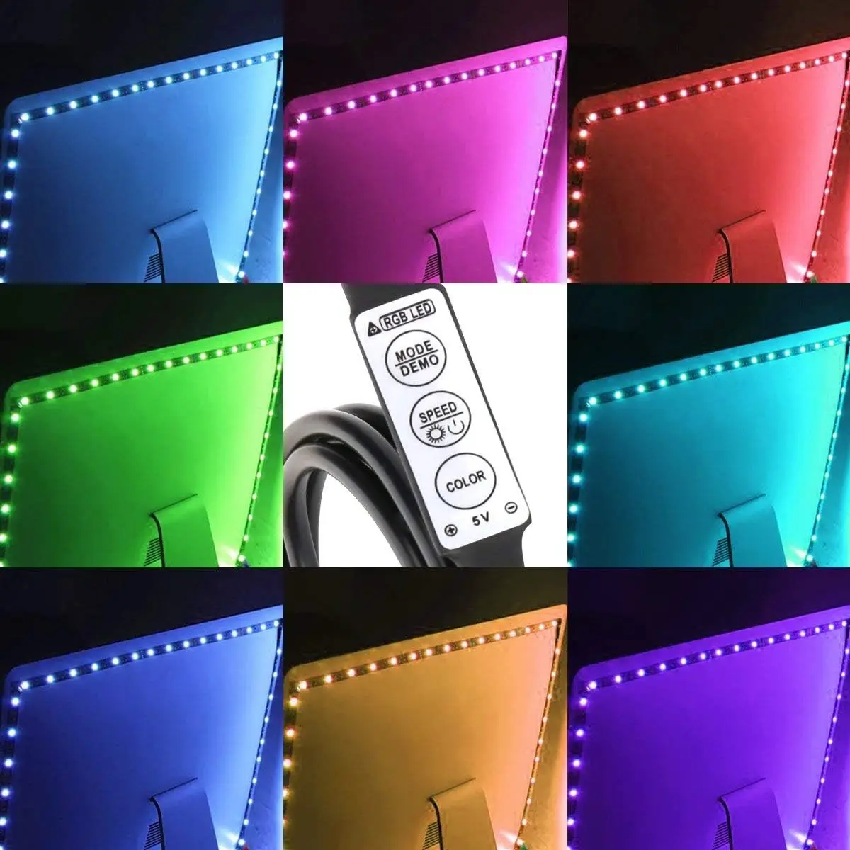 RGB USB Powered LED Light Strip Lights, 3-key Controller with Colorful variations TV Backlight Background for Room, Gifts, Party