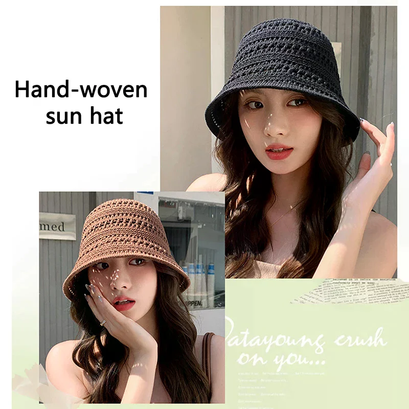 Summer New Hollow Knitted Sun Protection And Sunshade Hat For Women's Leisure Versatile Small Fresh Fashion Pot Hat