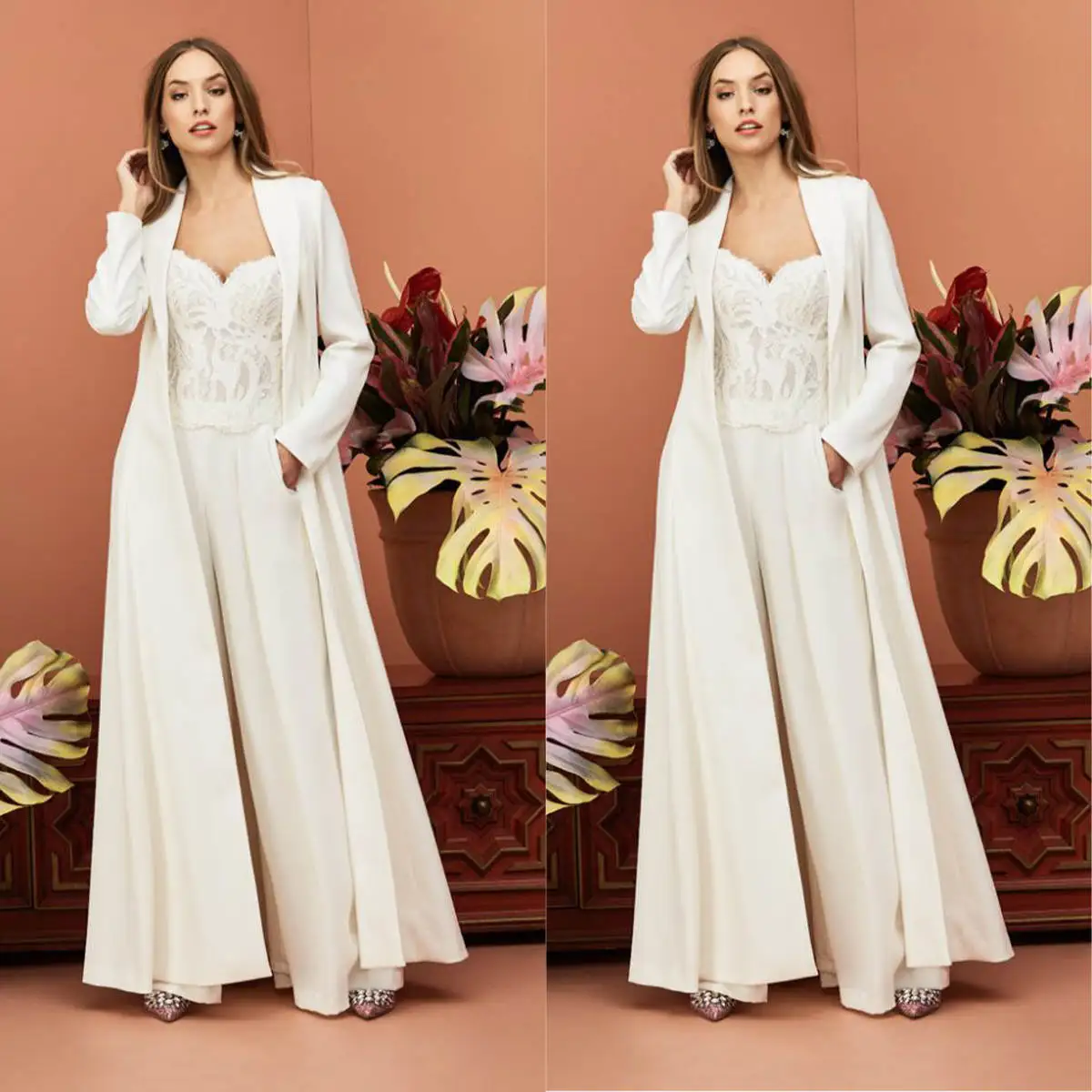 

Women Long Jacket Sets Tailored 2 Pieces V Neck Pants Suits Girls Wedding Birthday Party Guest Wear Custom Made