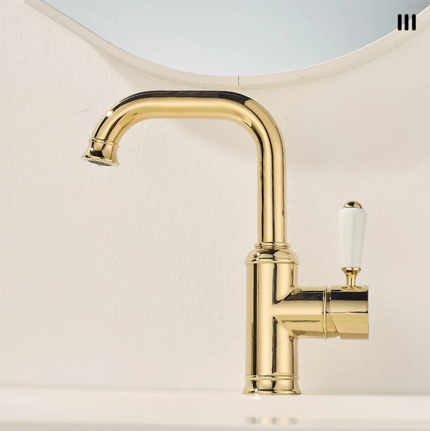 Copper Basin Faucet, Single-Hole, for Home Use, Bathroom Washbasin, Countertop Basin, Cold and Hot Water Faucet.