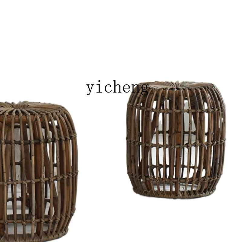 XL Style Rattan Stool Woven Low Stool Outdoor a Block of Wood Or Stone Flower Stool round Stool Tea Stool