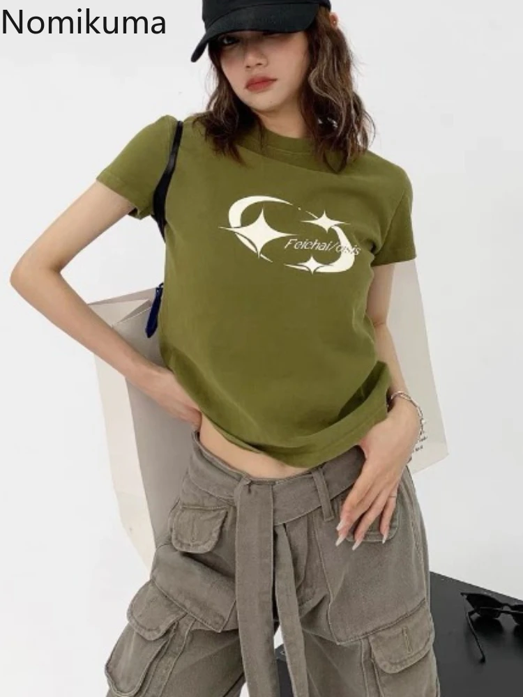 

Summer Women Clothing Y2k T Shirts Print Short Sleeve O-neck Tees Crop Tops 2024 Ropa Mujer Casual Fashion Korean Tshirt 49B755