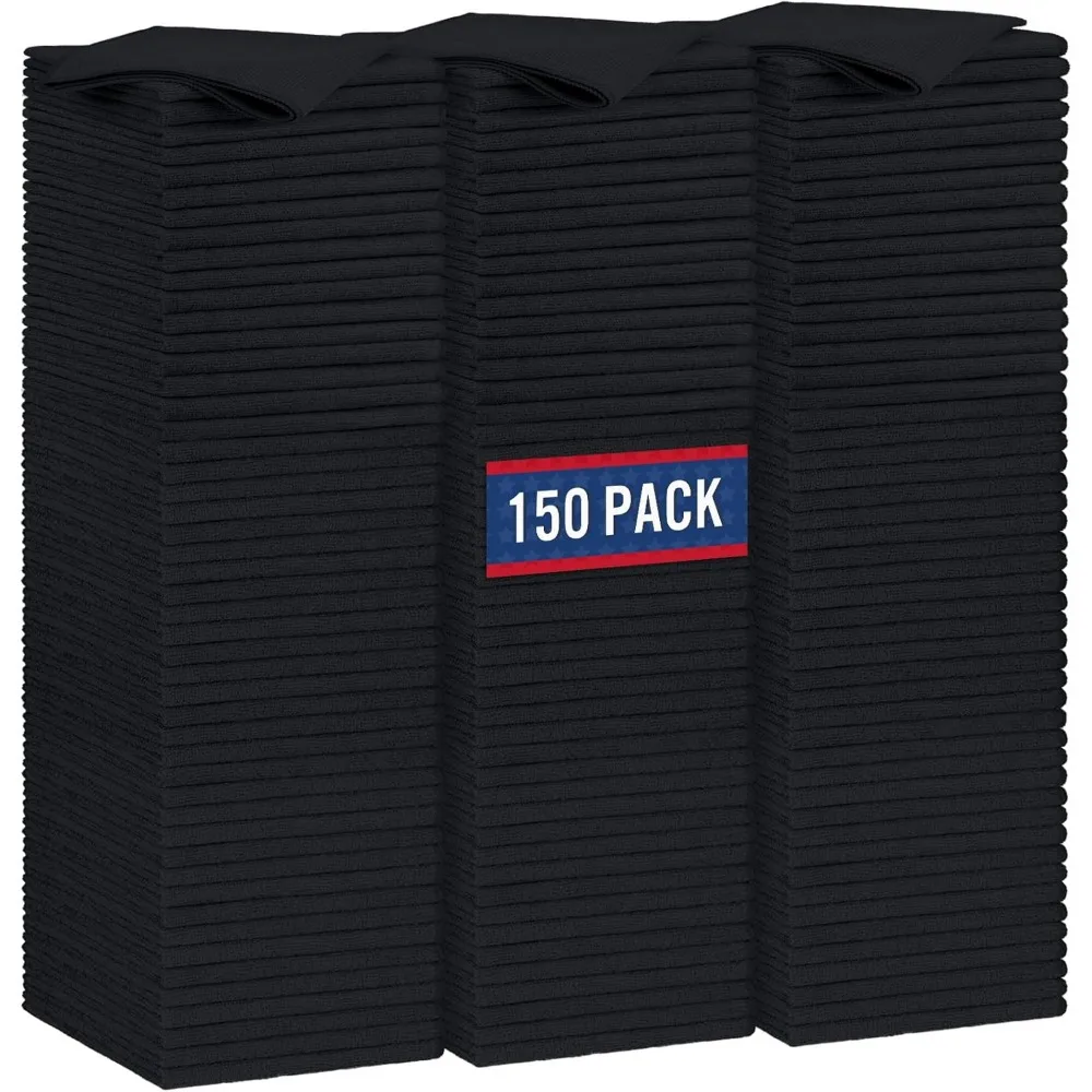 

Черные салфетки из микрофибры для уборки, 150 штук, многоразовые, высокоабсорбирующие, универсальные, для всех поверхностей, 14x12 дюймов