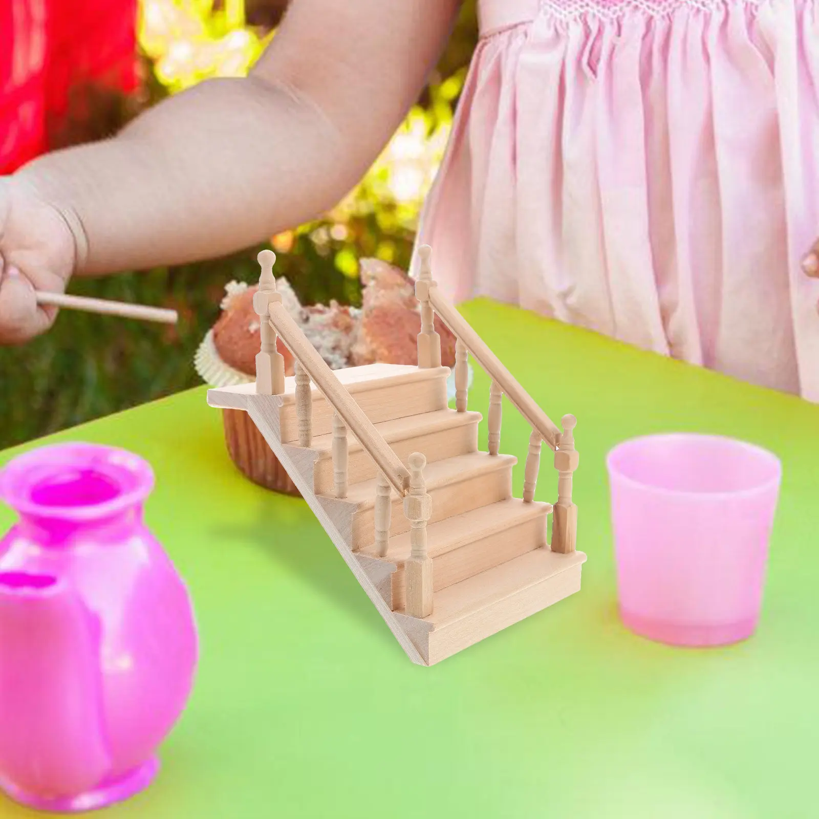 Miniature Dollhouse Staircase Wooden Stairs Prop for Miniature Scene Models Photography Decoration Creative Learning Play