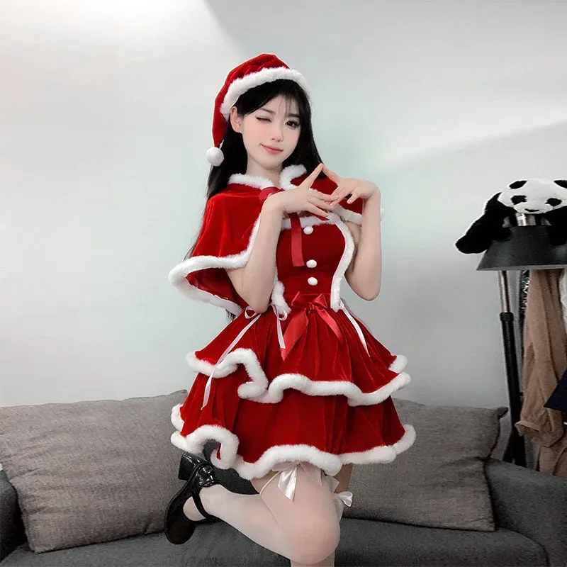 

New Christmas dress cute sweet white furred Christmas suit New Year party stage sexy slip dress