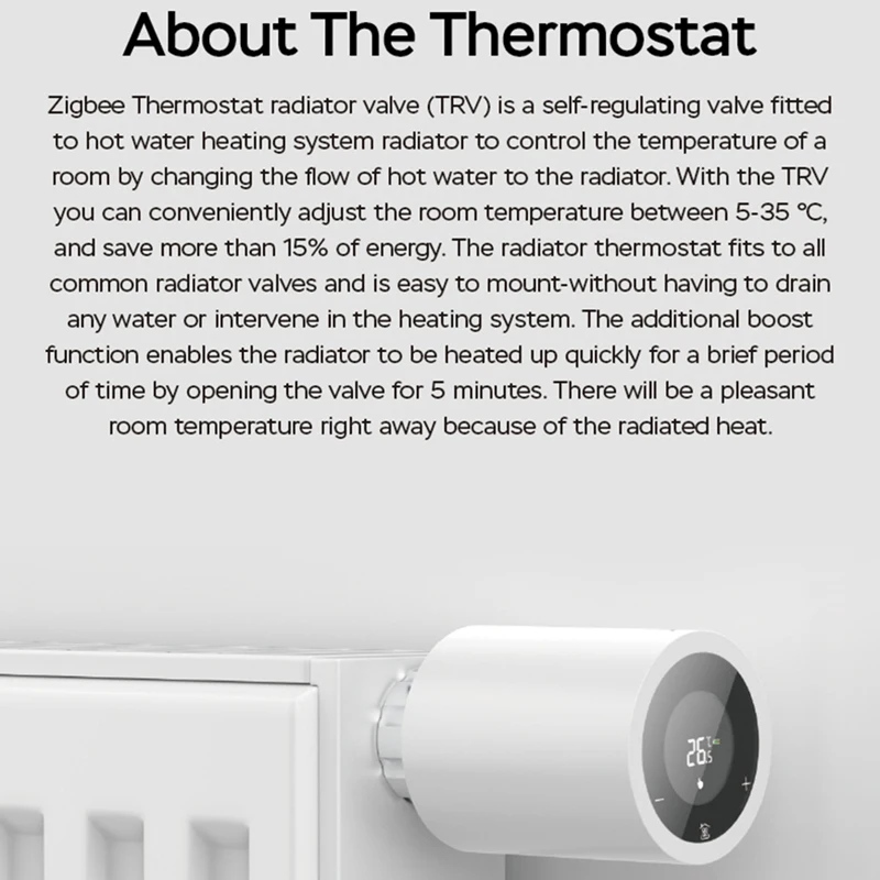 Pantalla táctil LCD Zigbee, actuador de radiador inteligente, Control por aplicación, válvula de radiador termostática, controlador de temperatura