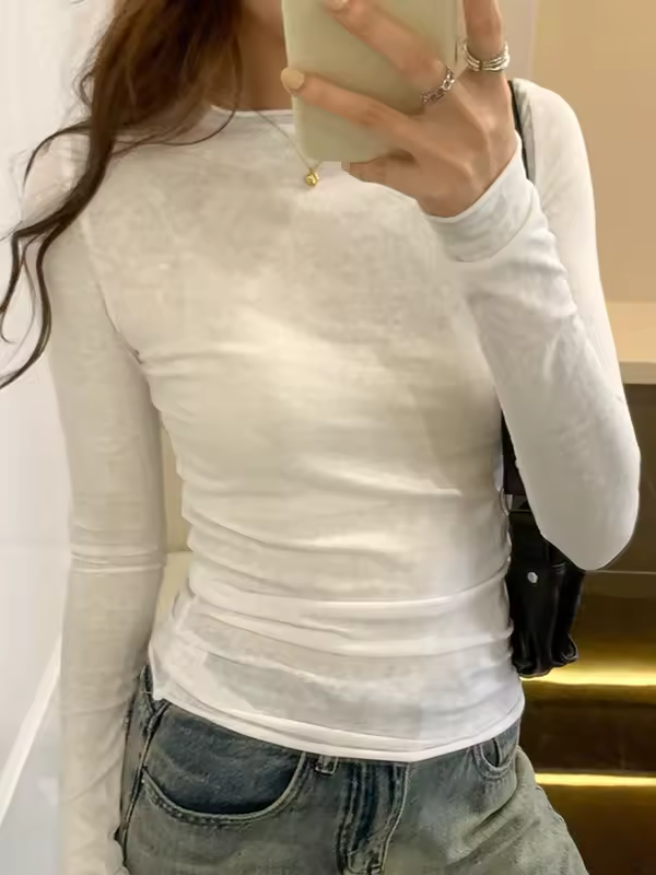 2026 Spring Autumn T shirt Women Tops Solid Slim Fit Long Sleeve O Neck Tshirts Female Casual Streetwear High Quality Base Tees - Image 11