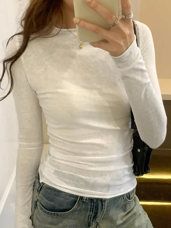 2026 Spring Autumn T shirt Women Tops Solid Slim Fit Long Sleeve O Neck Tshirts Female Casual Streetwear High Quality Base Tees - Image 11