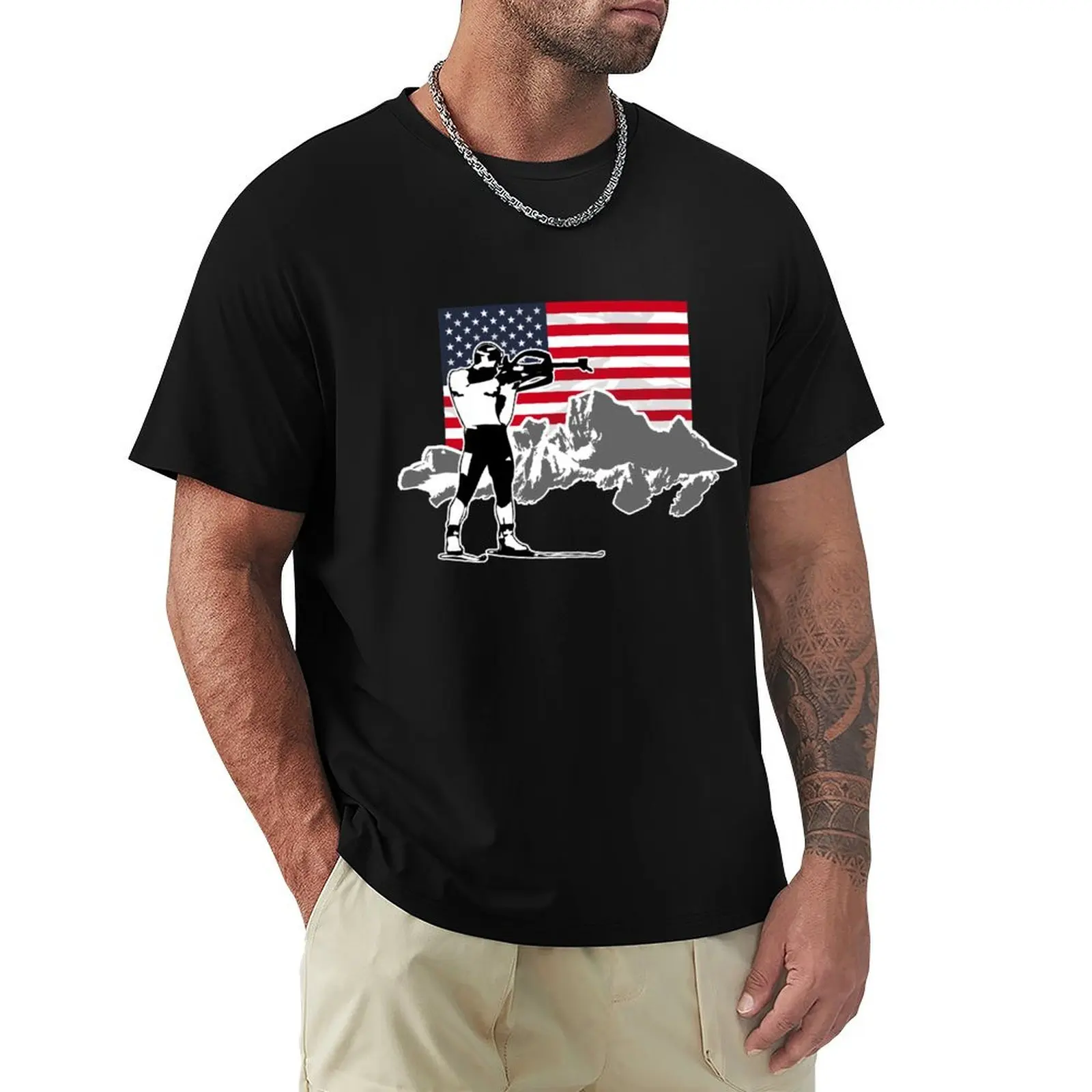 

Biathlon - USA Flag T-Shirt plus size clothes oversize t-shirts man anime Short sleeve tee men
