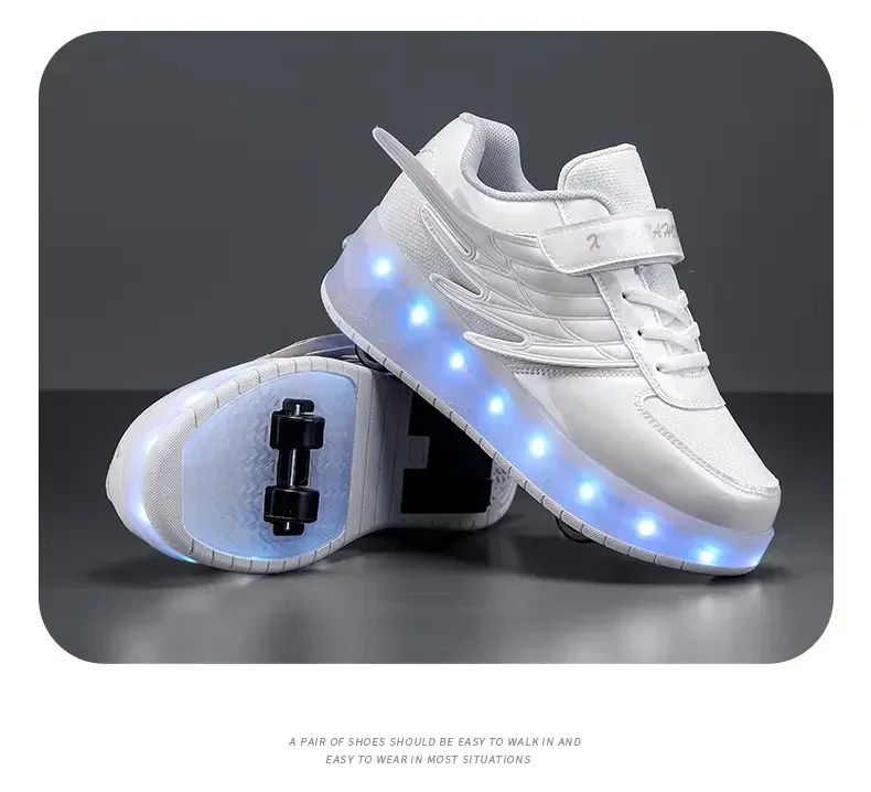 Zapatillas de deporte informales luminosas recargables por USB para niños y niñas, rueda de luz LED, patines deportivos para exteriores