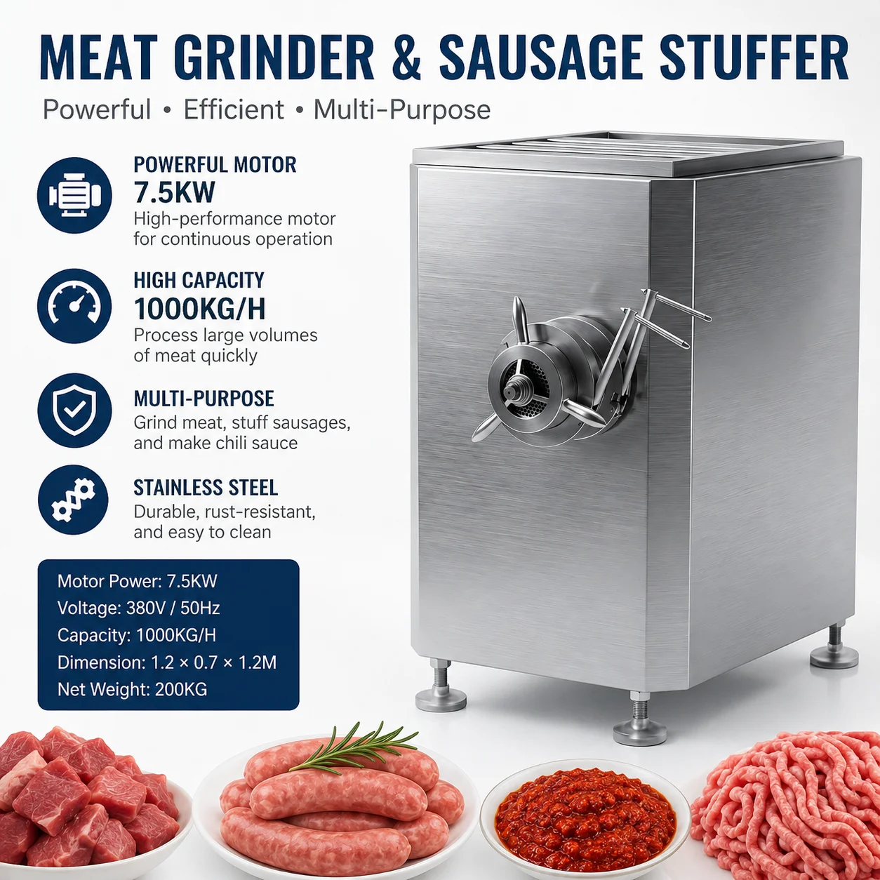 Industrial Beef and Pork Meat Grinder with Desinewing System 1000KG/H Automatic Poultry Meat and Bone Separator Machine