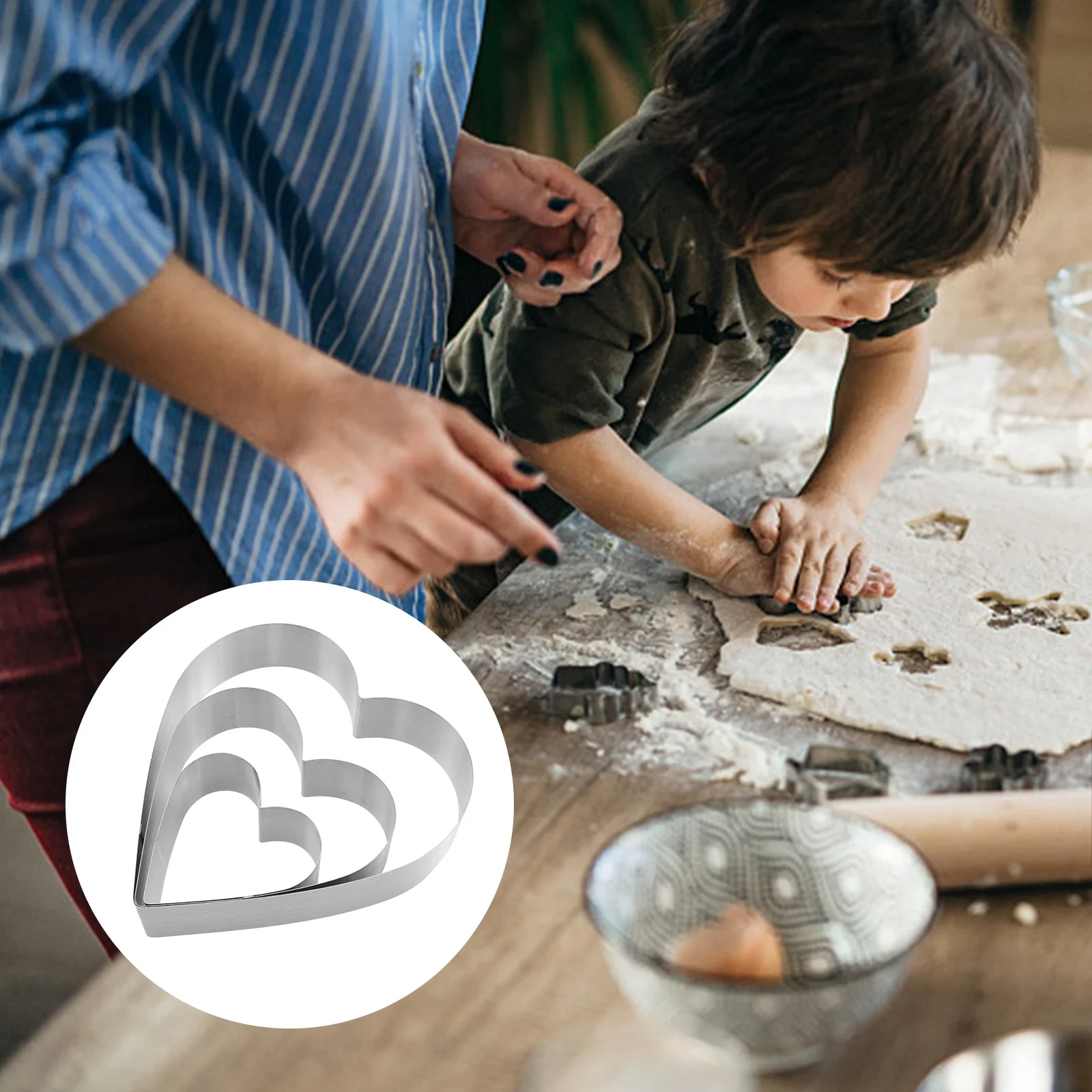 

3pcs Stainless Steel Heart Shape Cake Mold Baking Diy Making Mould For Chiffon Cheesecake Mousse Non-Stick Baking Pan Kitchen