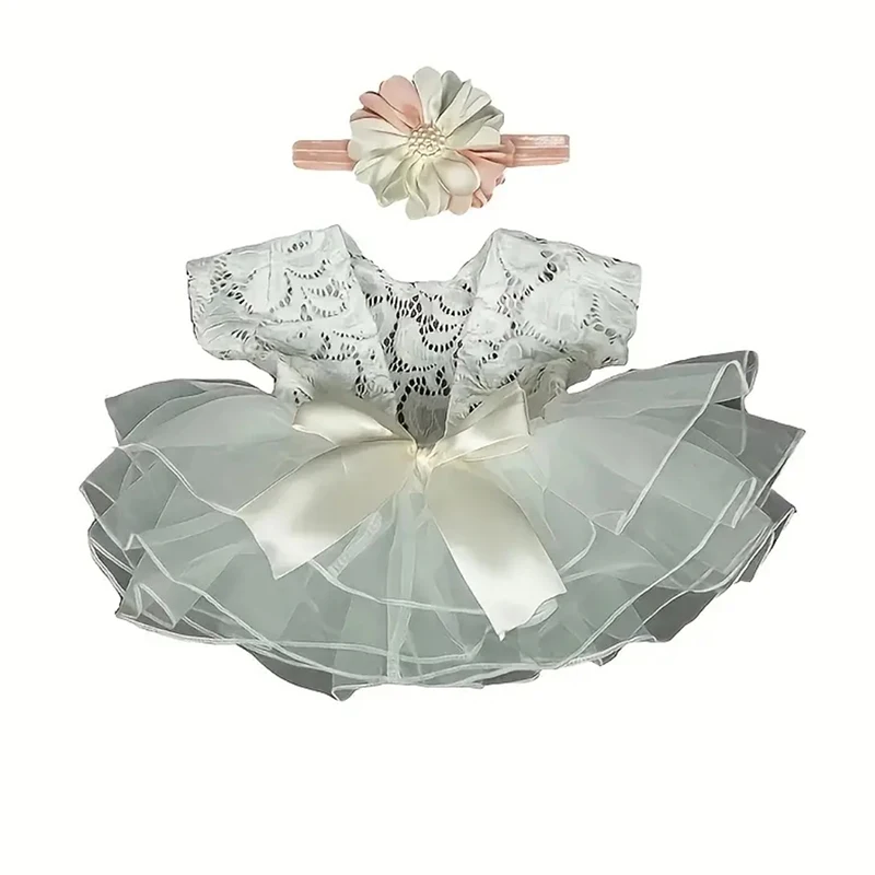 Flower Tutu & Bow Skirt Set, Newborn Baby Photography Costumes, Baby Girls Headdress Photography Costume