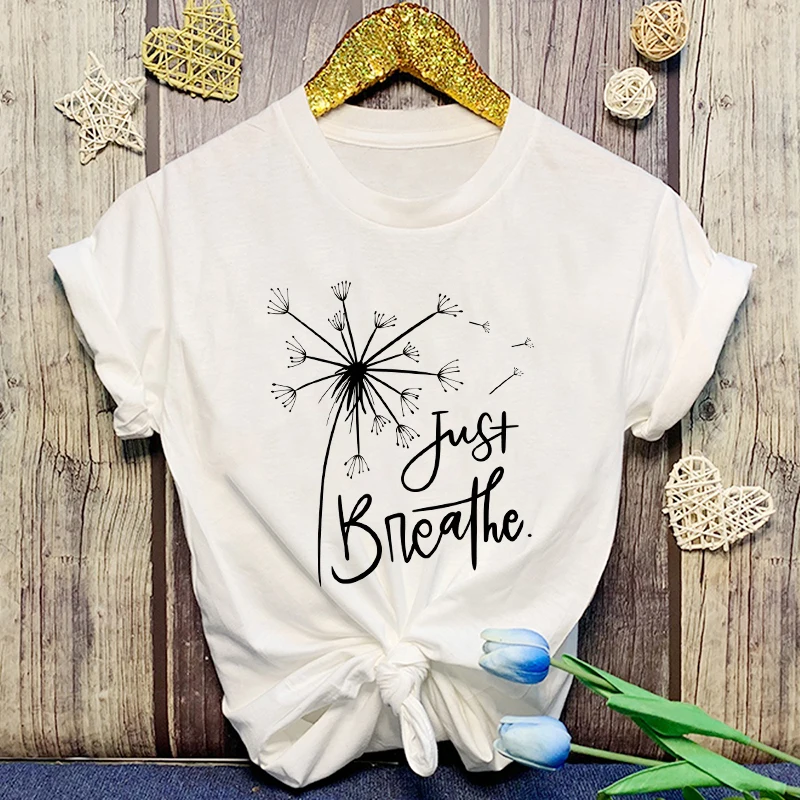 

Fashion Unisex T-Shirt Dandelion Just Breathe Print Designed Summer Tops Tees