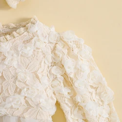 Robe barboteuse en dentelle florale pour bébés filles, manches longues, jupe en tulle, olympiques de batterie à ourlet avec bande de sauna, vêtements pour bébés nouveau-nés