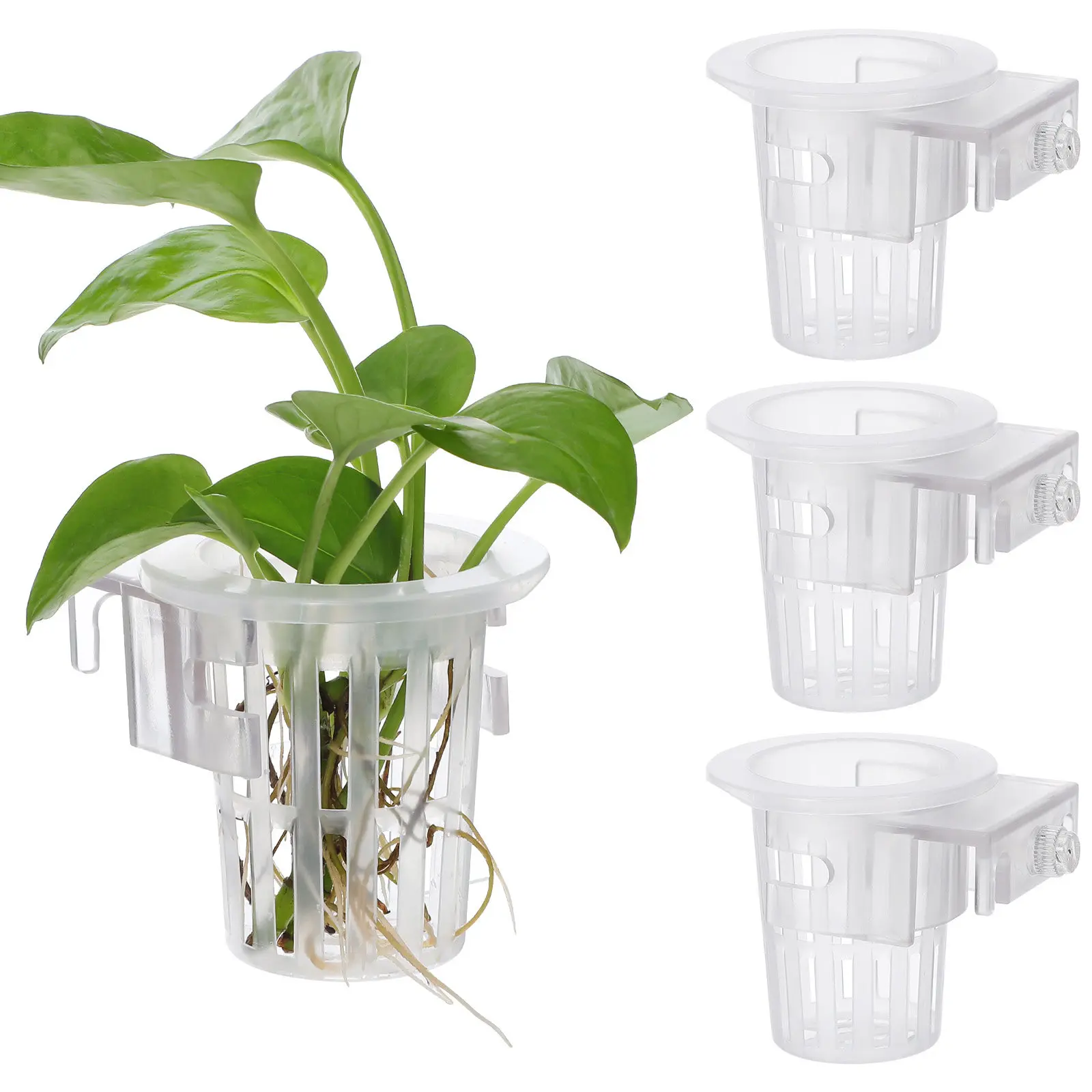 4Pcs Heavy-Duty Aquarium Plant Holder Plastic Planter Cup with Root Aeration Holes for Aquatic Plants & Fish Tank Decor