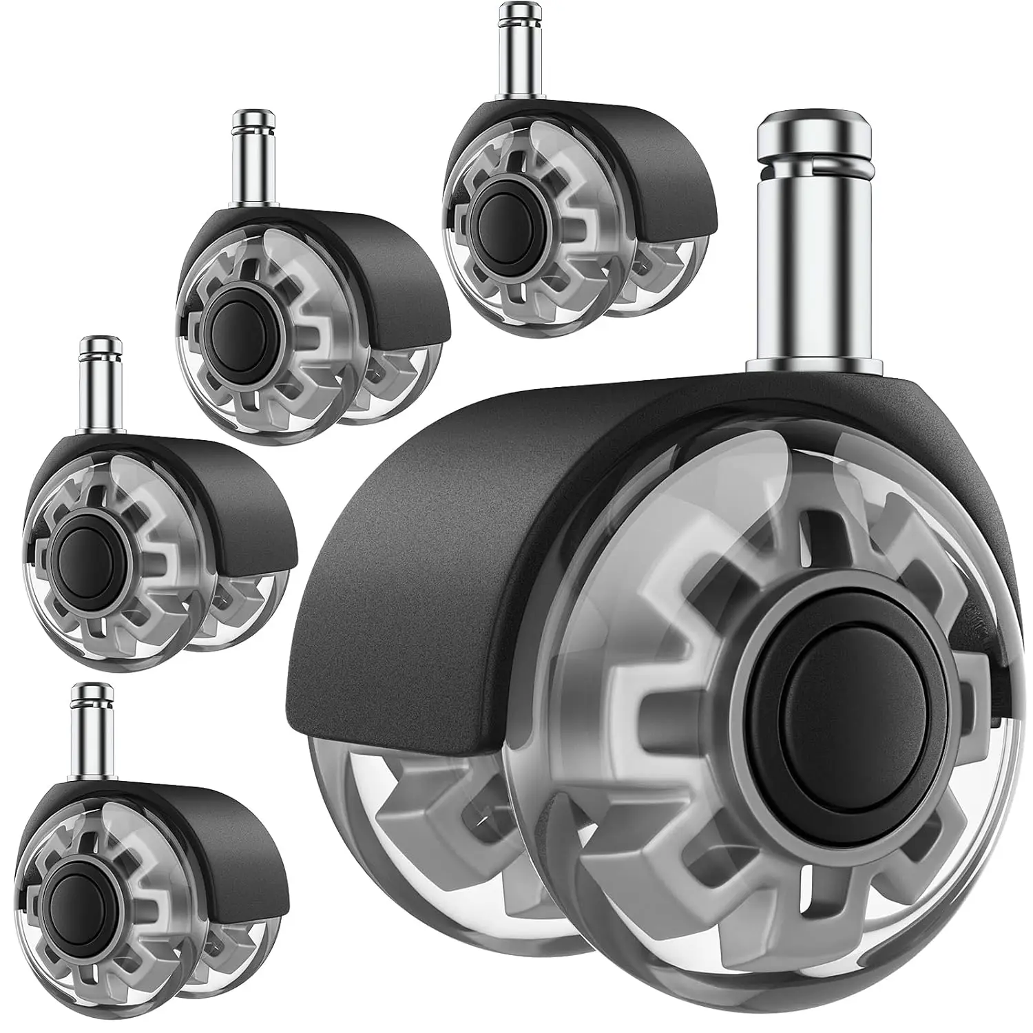 Office Chair Casters, 2-Inch Heavy Duty Replacement Wheels for Hardwood Floors and Carpet, Rolls Smoothly, Universal 11mm