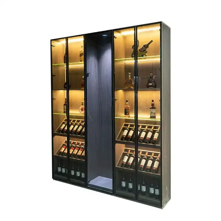 Commercial Design Wooden Display Luxury Wall Large Wine Shelf Cellar Whiskey Glass Display Wine Rack Cabinet