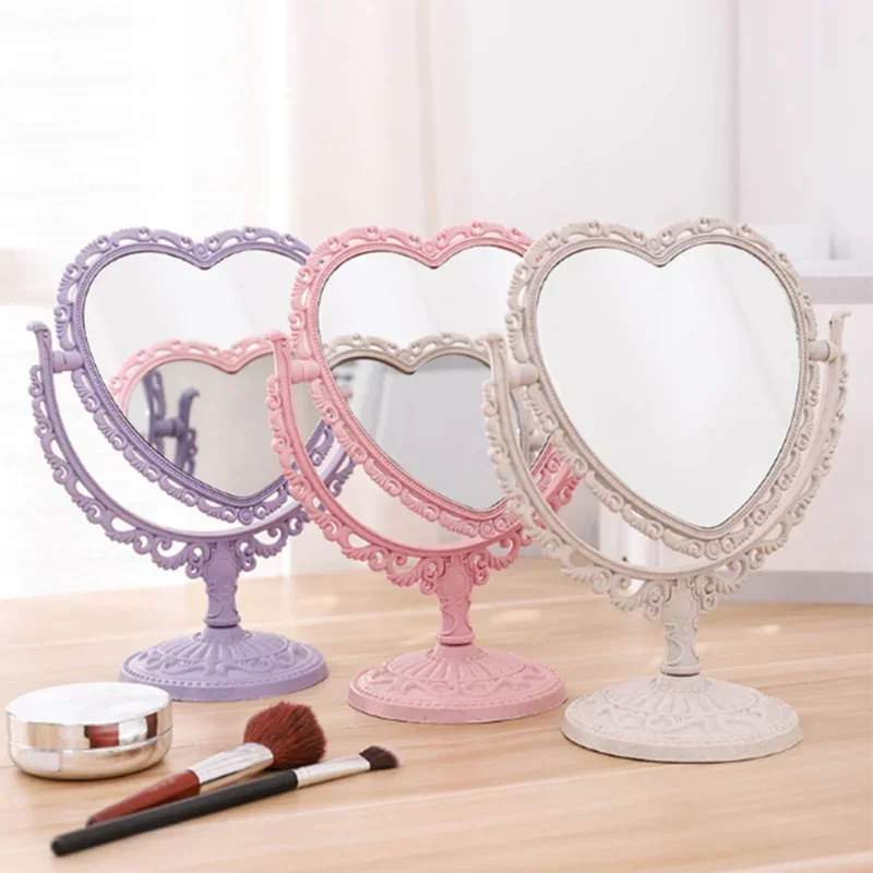 Desktop Makeup Mirror Heart Shape Makeup Vanity Portable Double-side Vanity Mirror Hand Mirror Cosmetic Compact Mirror for Women