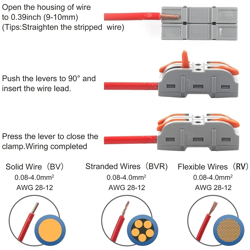 Adea 50/100 Pieces Universal Lever-type Cable Connectors 1-to-1 Direct Connection Assembly Type Electrical Wire Terminals
