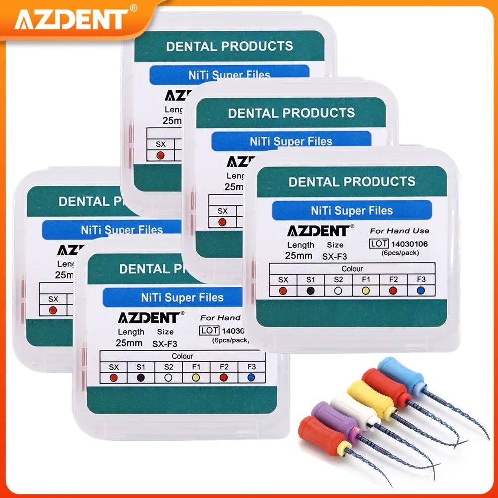 

AZDENT 5 Boxes Dental Hand Use Files Endodontic NiTi Heat Activated Rotary File 25mm SX-F3 for Preparing Root Canal Treatment