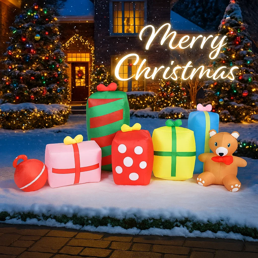 9,84 pés brinquedos infláveis caixas de presente urso de pelúcia com luz led natal quintal gramado festa decoração natal festivo feriado ao ar livre