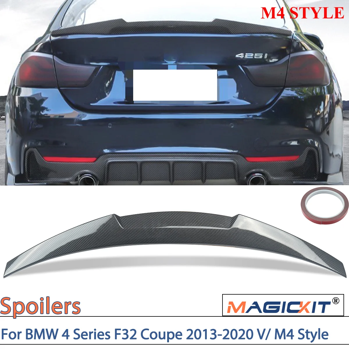 Magickit for BMW 4 Series F32 Coupe 2013-2020 Rear Trunk Spoiler M4 Style / V TYPE Carbon Fiber Look Painted CAR Accessories