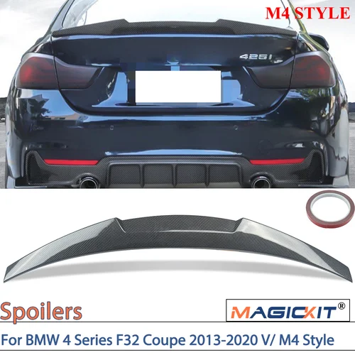 Magickit BMW 4 시리즈 F32 쿠페 2013-2020 리어 트렁크 스포일러 M4 스타일/V 타입 탄소 섬유 모양 페인트 자동차 액세서리