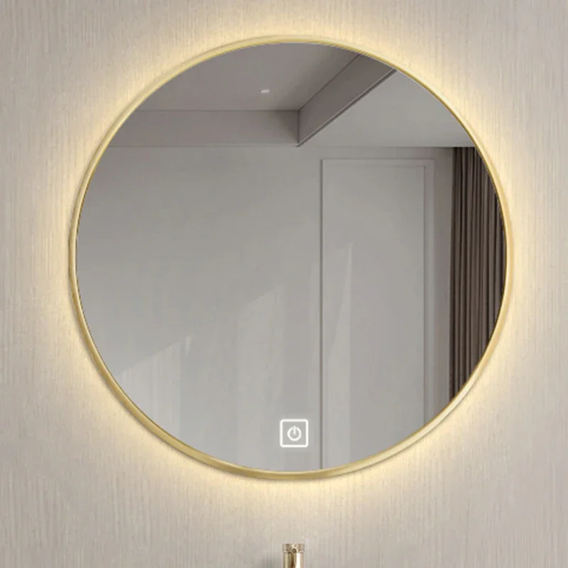 Round Bathroom Wall Mirror Led Touch Modern Smart Aesthetic Shower Mirror Nordic Touch Switch Vanity Mirror Bathroom Fixture