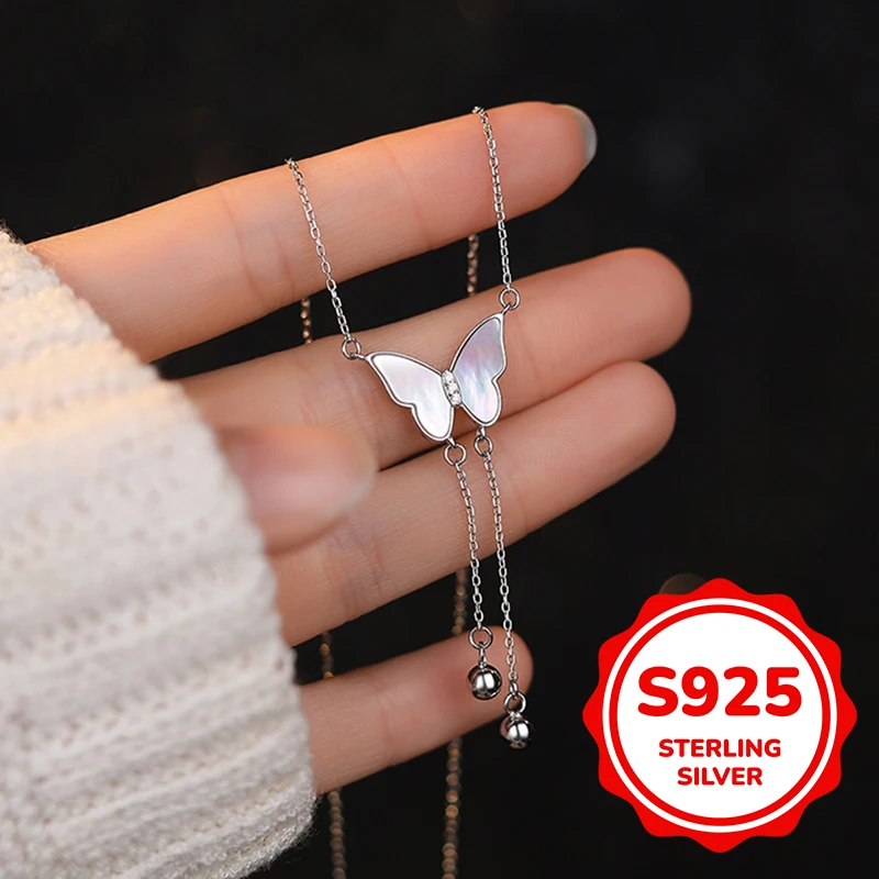 

s925 sterling silver aurora butterfly draped water drop necklace for women light luxury classic elegant fashion retro simple