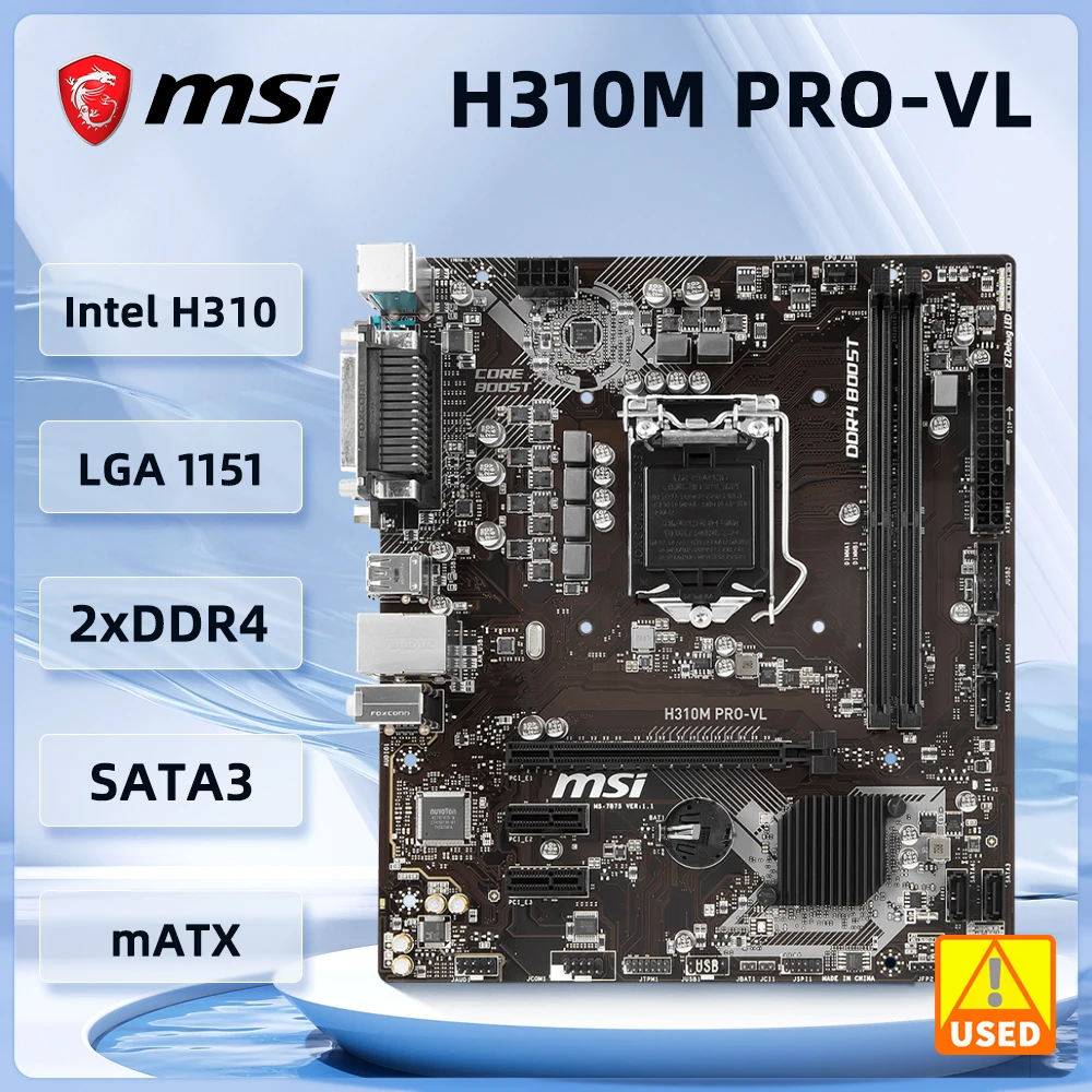 

Материнская плата MSI H310 H310M PRO-VL, материнская плата LGA 1151 DDR4, 32 ГБ, поддержка m-ATX 9700KF 8700K 9400 9300 8100F 9100 G5400, процессор