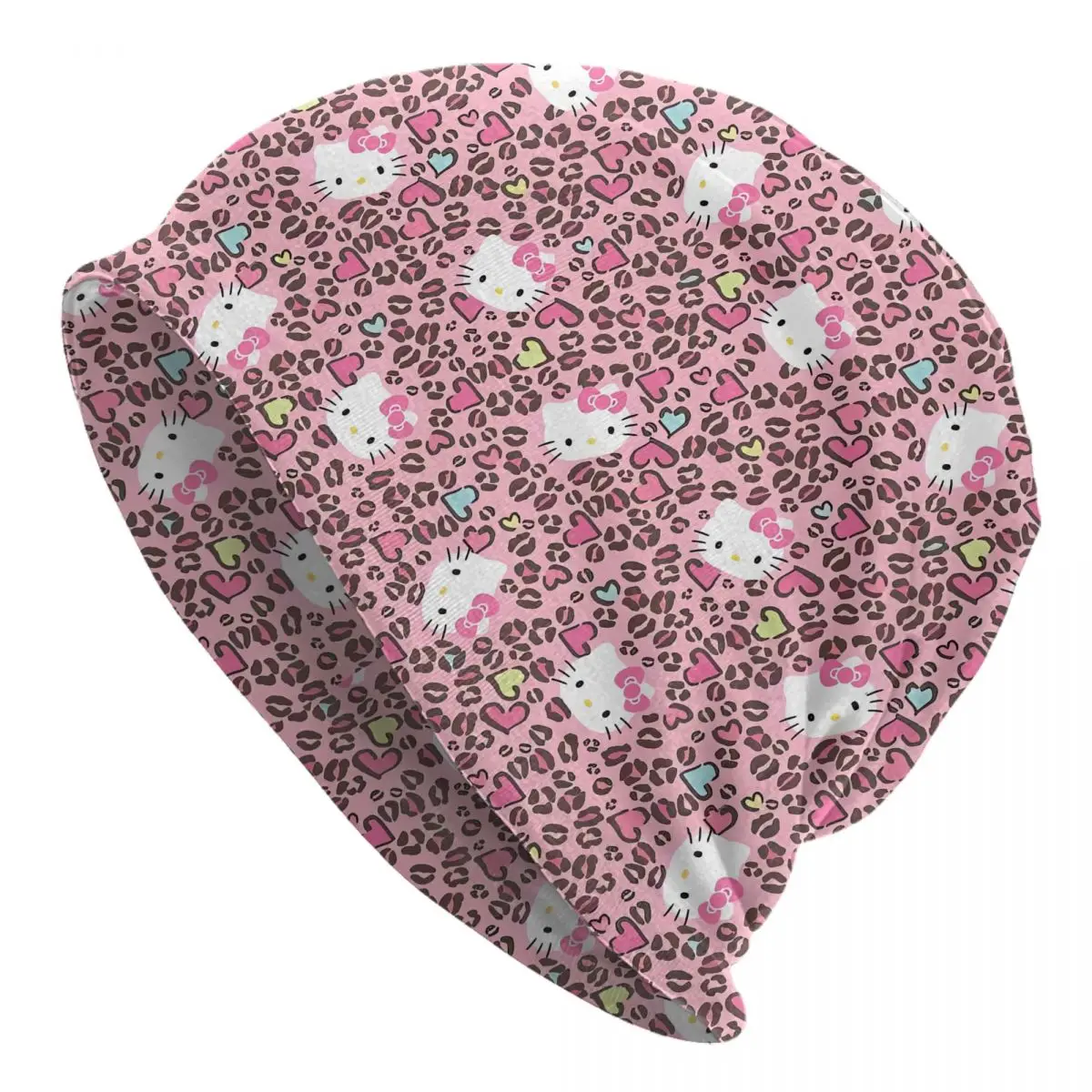 

Hello Kitty Leopard Bonnet Hats Autumn Winter Outdoor Skullies Beanies Hats Kawaii Cartoon for Men Women Spring Head Wrap Cap