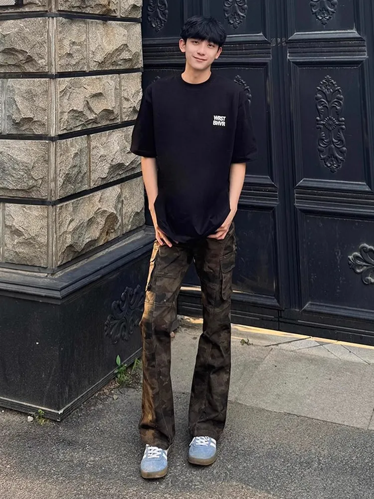 

American Retro Camouflage Work Pants Men's Slim Fit Summer High Street Vibe Jeans Narrow Version Breathable Casual Trousers