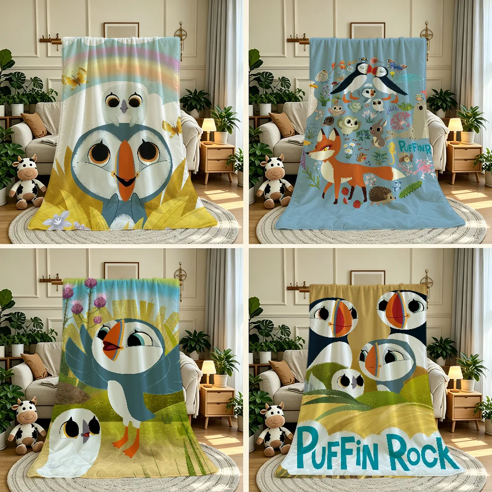 Kwaii Puffin Rock Blanket Throw Super Cosy Plush Living P-Preschool Room Sofa Couch Childish Birthday Gifts